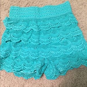 Turquoise lace shorts